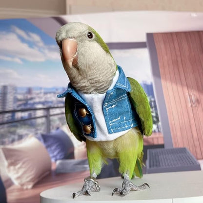 Bird Costume Bird Diaper Flight Suit Bird Jeans Fake Two Pieces Bird Clothes Cosplay Photo Prop for Parrots Lovebird Parakeet Cockatiel Small Animals Apparel (with Diaper,Budgie)