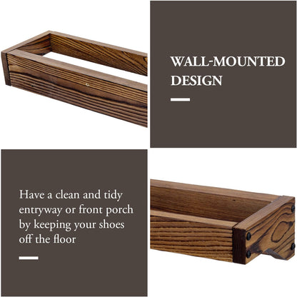 MyGift 30 Inch Rustic Burnt Solid Wood Hanging Shoe Rack, Wall Mounted Storage Organizer Footwear Holder for Closet, Mudroom, Entryway, Holds 6 Pairs, Set of 2