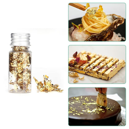 Lwuey Decorating Flakes, Gold Leaf Cake Decoration Flake Goldlen Toppers Gilding Foil Decor Imitation Metallic Decorative Drink Cooking Chocolates Cakes Drinks Dessert Cupcake Makeup 4PCS