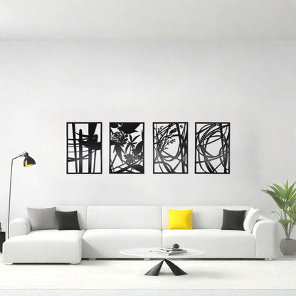 AIM & GGKK 4-Pack Minimalist Metal Wall Art Decor - Rustproof Abstract Line Decor for Bathroom, Living Room & Bedroom - Lightweight & Easy-to-Hang Modern Gallery Set for Empty Walls (17"x12", Black)