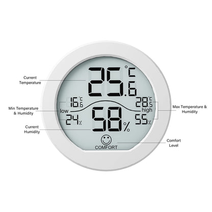 SECRUI Hygrometer Thermometer for Room Temperature Humidity Meter Indoor Thermometer Accuracy Calibration LCD Temperature Sensor with Maximum and Minimum Records, TH1, White, 2 Pack