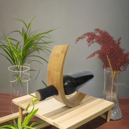 Somonka-L Single Wine Bottle Holder, Natural Bamboo Personalized Wine Rack,Self Balancing Display Wine Rack On Tabletop, Cabinet Etc