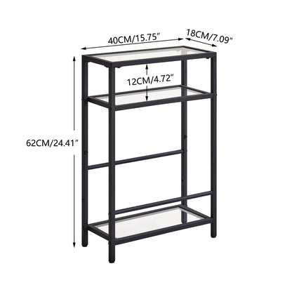 IBUYKE Narrow Side Table with Storage Shelf, 3 Tier Slim End Table,Modern Sofa Table, Small Nightstand, Telephone Table for Small Spaces,for Living Room, Bedroom, Black UTMZ002B