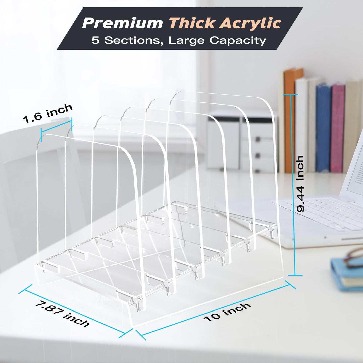 POCFOINY File Holder File Sorter, Vertical File Organizer for Desk, Desk Top File Folder Organizer Stand, Acrylic File Rack File Folder Holder, 5 Sections Clear File Stand for Office, School, Home
