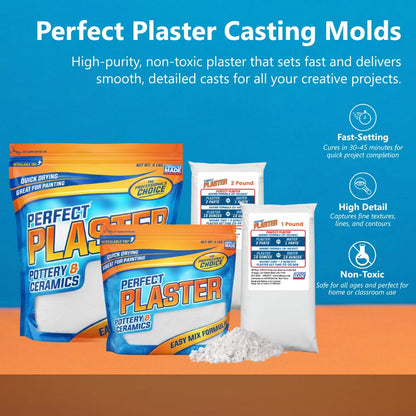Perfect Plaster for Pottery & Ceramic Slip Casting Molds, Non-Toxic Water-Based Powder Material for DIY Mold Making, Clay Reclaim Slabs, Sculptures & Crafts, Fast-Curing, USA Made, 1 lb Bag