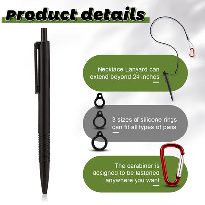 Lewtemi 5 Sets 24 Inch Pen Leash Tether for Clipboard Lanyard Holder Anti-Lost Pen Holder with Silicone Ring, Stylus Tether for Tablet Pens for Office Warehouse Supplies(Black, Classic Style)