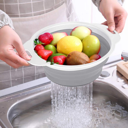 QiMH Collapsible Colander and Strainer Set of 3-2 PC 4 Quart(1 gal) and 1 PC 2 Quart(0.5 gal) - BPA Free & Dishwasher-safe Silicone Kitchen Foldable Strainer for Pasta, Veggies