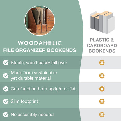 Small Wooden Vertical Magazine Holder - File Organizer for Desk - Upright Paper Organizer, File Holder, Desktop Shelf Bookends - Desktop Organizer for Magazines, Papers, Folders for Documents (1-Pack)