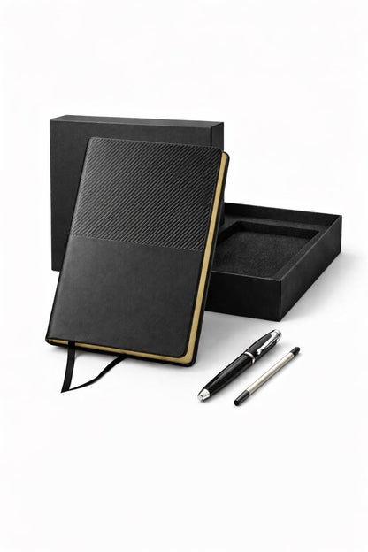 Business Office A5 Soft Leather Notebook Gift Set with Pen, Black, Professional Stationery Set with Premium Pens
