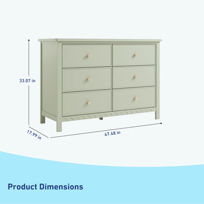 Graco Sasha 6 Drawer Dresser (Sage) – GREENGUARD Gold Certified, Wood Storage for Nursery or Kids’ Room, Safe Interlocking Drawer System & Easy Assembly with Pre-Installed Tracks