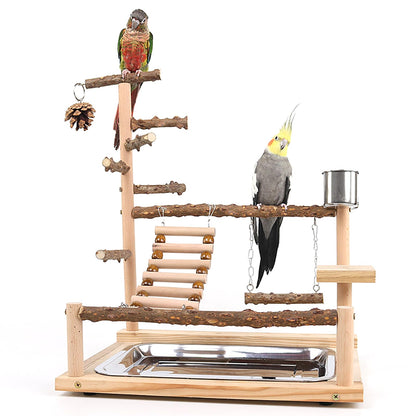 RoseFlower Bird Playground, Parrots Wooden Playstand, Birdcage Playground Play Gym Parakeet Playpen Ladder with Feeder Cup and Tray, Bird Toys Swing Exercise Toy
