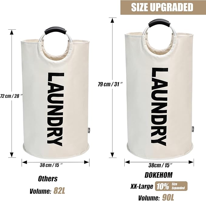 DOKEHOM 90L Large Laundry Basket, Collapsible Laundry Bag, Freestanding Tall