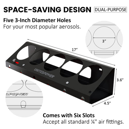 UNITEDPOWER Pneumatic Tool Holder Lockable/Aerosol Rack Combo, Wall Mounted Spray Can Bottle Holder, Air tool organizer, for Garage and Workspace, 5 Cans and 6 slots