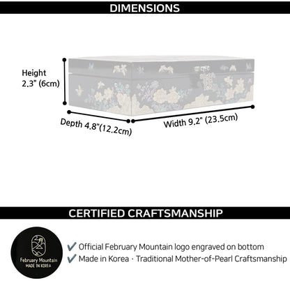 February Mountain Mother of Pearl Jewelry Organizer box - Handmade Large Wooden Box Romantic Anniversary Birthday Gifts for women (Butterflies in Peony Garden)