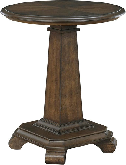 Lexicon 22 Dia. Round End Table, Wood Side Table with Sturdy Pedestal Leg, Cherry Veneer Accent Nightstand with for Small Spaces, Living Room, Bedroom, Entryway, Easy Assembly, Brown