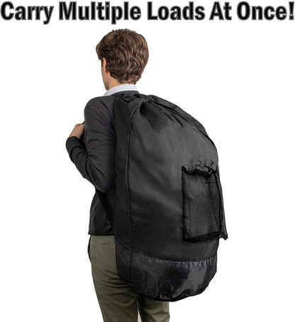 Laundry Bag Backpack with Shoulder Straps and Mesh Pocket Laundry Backpack
