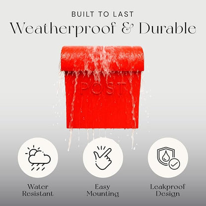 NACH Wall Mount Mailboxes for Outside, 11x4.5x12.5 in Red Mail Boxes for House Outside, Waterproof Mailbox - Vicki-Style Mail Box