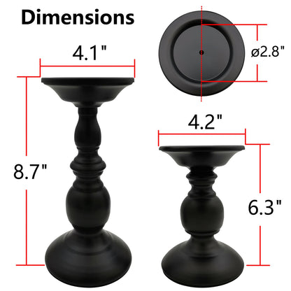 Fuhengli Pillar Candle Holders Stands Set of 2, Candle Holders for Pillar Candles Decorative Candlestick Holder for Fireplace, Home Decor, Dinning, Party, Wedding, Matte Black, 6.2" & 8.7"