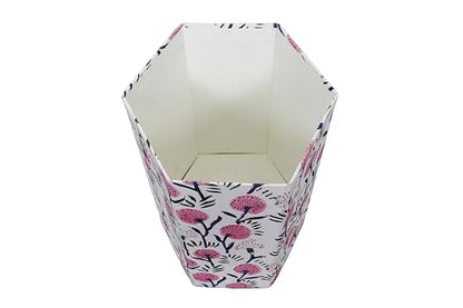 3.3 Gallon Cotton Hand Block Printed Paper Waste Basket |Small Decorative Trash Can for Housewarming Gifts in Living Room, Bedroom, Bathroom | Eco-Friendly, Plastic-Free (1, White Pink FLOWAR)