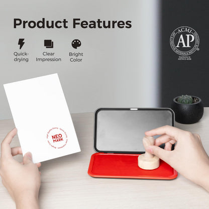 NEO MARK Large Stamp Pad Kit (1oz Ink Included) - 3.50"x 6.25", Magnetic Lid, Premium Quality Felt Stamp Pad (Red)
