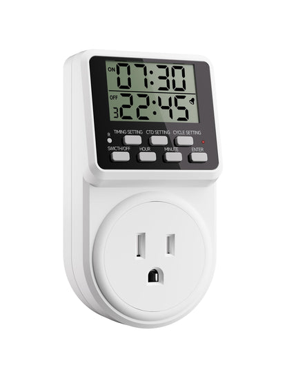 Techbee Digital Infinite Repeat Cycle Intermittent Timer Plug for Electrical Outlet, 24 Hour Programmable Indoor Timed Power Switch with Countdown Delay On and Off (120V, 15A), 1 pack