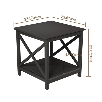 ChooChoo End Table, 24 Inch End Table with 2-Tier Storage Shelf, Side Table for Living Room, Wood Nightstand for Bedroom, Office, Painted Surface, Black