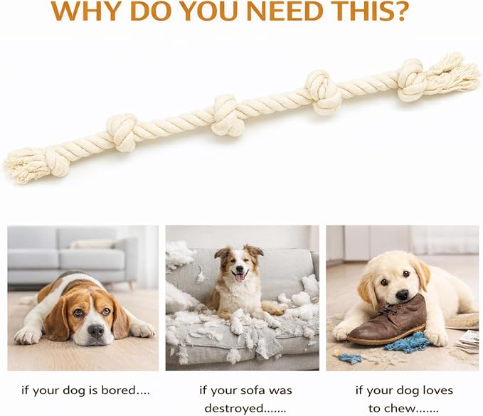 Dog Rope Toys for Large/Medium Aggressive Chewers, Tough Cotton Chew Toy, 39 Inch 5 Knots Indestructible, Tug of War Dog Pull Rope Teeth Cleaning (5 Knots)