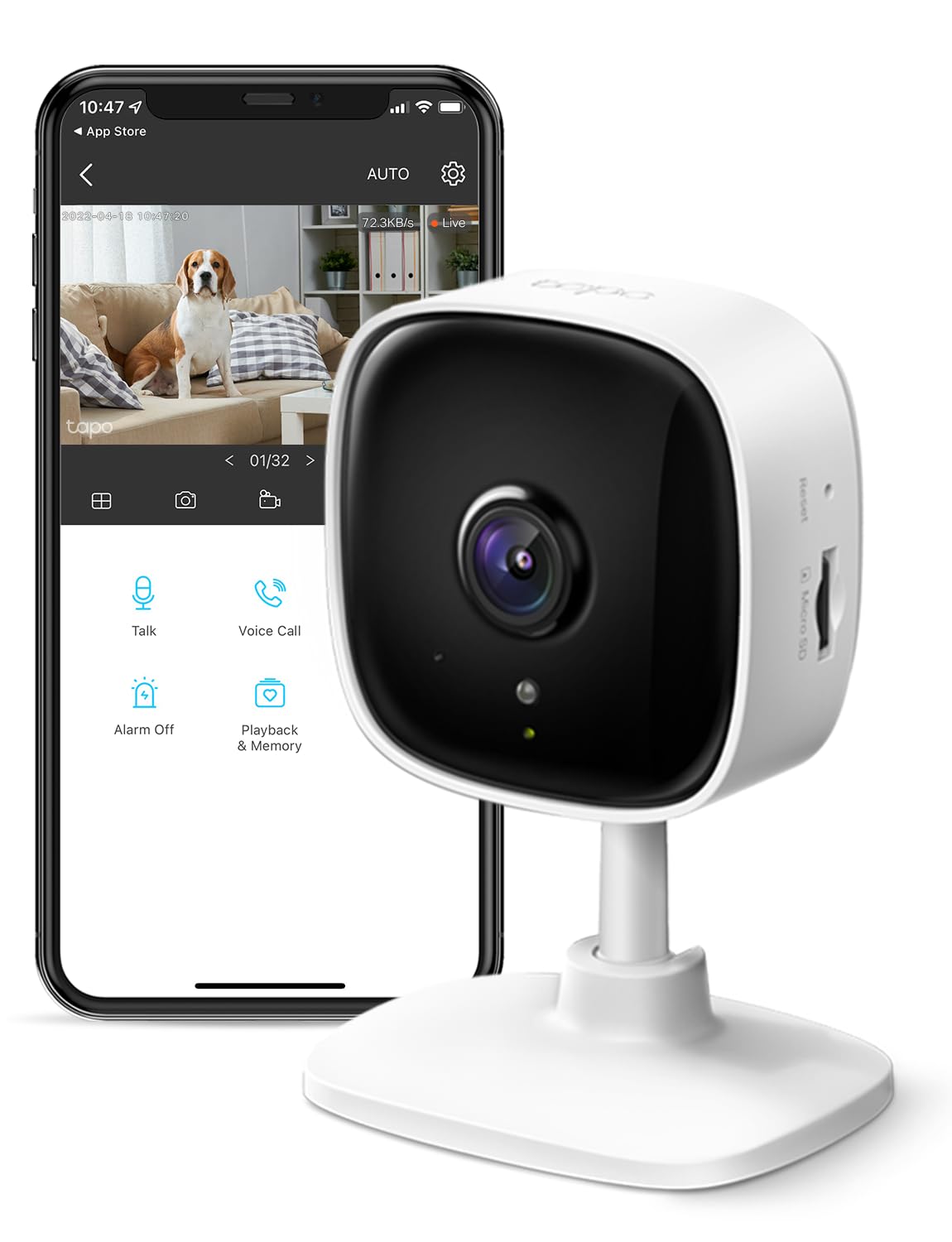 Tapo TP-Link 1080P Indoor Security Camera for Baby Monitor, Dog Camera w/Motion Detection, 2-Way Audio Siren, Night Vision, Cloud & SD Card Storage, Works w/Alexa & Google Home C100