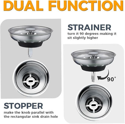2 Pack - Kitchen Sink Strainer and Stopper Combo Basket Replacement