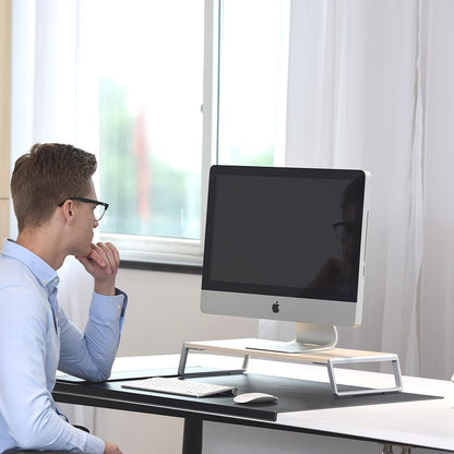 SOYMIX Wooden Steel Monitor Stand Riser With Storage Space Supports 22lb For Laptop Computer And 27 Inch iMac With Aluminum Legs (White)