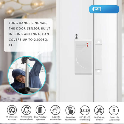WiFi and 3/4G GSM Home Burglar Security Alarm System Auto Dial with Smart Life and Tuya App Alert, Works with Google Assistant and Alexa