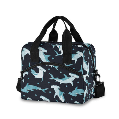 PJGINUIUA Lunch Bag for Women Men Lunchbox Organizer, Hammerhead Shark Leakproof Lunch Cooler Tote with Shoulder Strap for Kids Adult Insulated Thermal Bag for Work School Picnic Beach