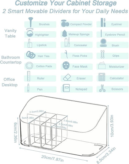 Makeup Tray Holder Organizer Cosmetic Display Case Tabletop Desktop Vanity Countertop Bathroom Wall Cabinet Medicine Storage Box 9 Dividers 2 Removable Women Ladies Girls Gifts Crystal Clear 1 PACK