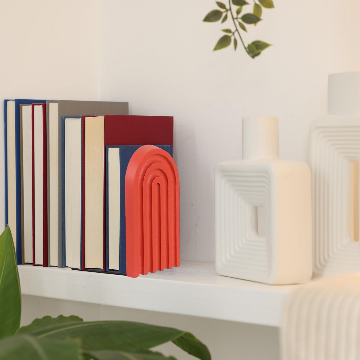 PATIKIL 4Pcs Boho Arch Bookends, Non-Skid Wood Book Ends Rainbow Wooden for Shelves Book Stopper Stand Cute for Holding Books Movie CD Home Office Library Decorative, Yellow/Pink/Blue Tone