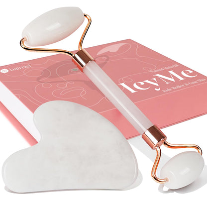 BAIMEI IcyMe Gua Sha & Jade Roller Facial Tools Face Roller and Gua Sha Set for Puffiness and Redness Reducing Skin Care Routine, Self Care Gift for Men Women - Green