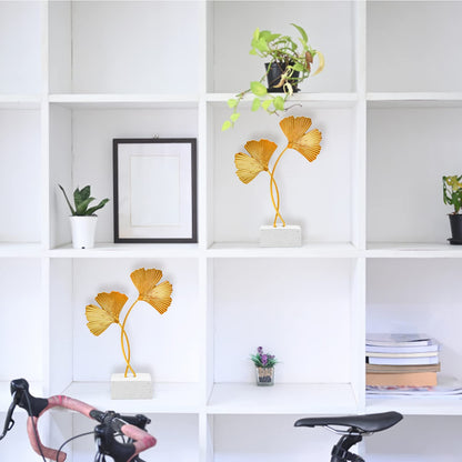inheming Metal Ginkgo Leaf Ornaments, Gold Ginkgo Leaf Desktop Decoration Sculpture, Modern Creative Home Décor Accents Statue for Office, Bedroom, Bookshelf
