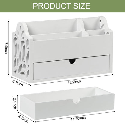 Desk Organizer with Drawer Wood File Office Mail Organizer Countertop-5 Slot Tabletop Storage Pen Organizer Letter Holder for School Home Office Supplies (White)
