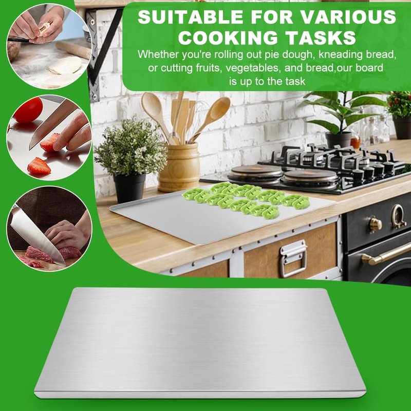 Stainless Steel Cutting Boards with Lip for Kitchen, Metal Cutting Board over Sink Large Cuttig Board, Baking-Cutting-Chopping-Board Suitable for Meat, Fruits, Vegetables, Bread, Noodle, and Pizza