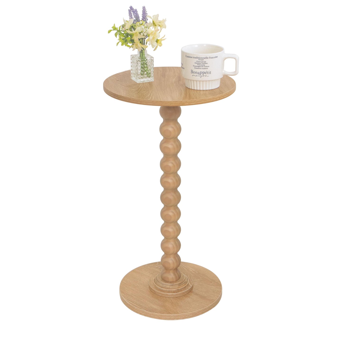 Fultyle Small Side Table, Drink Table for Small Spaces, Modern Martini Table with Solid Wood Leg, Round End Tables Living Room for Bedroom and Office (Rustic Walnut)