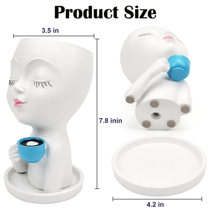 Toparad Face Flower Pot Head Planter for Indoor Outdoor, Unique Succulent Planter with Drainage Hole, Cute Lady Face Plant Pots Coffee Table Decor Gift IdeaI for Mother and Appreciation Christma