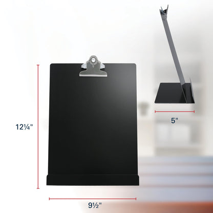Saunders Free Standing Clipboard & Tablet Stand - Durable Black Recycled Aluminum Desktop Document Holder for Office, Teachers & Students - 1" Clip Holds 8.5x11 Letter Size Sheets, Lightweight