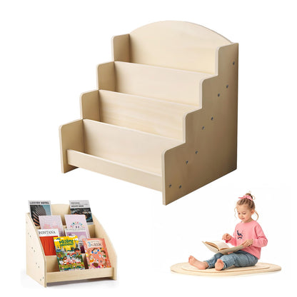 ZHIYUEJING 4-Tier Wooden Greeting Card Display Stand, Sticker Card Display Stand & Postcard Holder,Greeting Card Organizer,Retail Counter Rack for Brochures, Photos, &Stationery