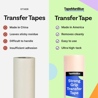 TapeManBlue Strong Grip Transfer Tape - 12" x 50' Roll of Ultra High Tack Transfer Tape for Glitter Vinyl, Holographic Vinyl, and Textured Decals, Letters & Stickers, Made in USA