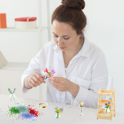Beaded Plant Kit for Beginners: DIY Home Decor with Mini Vase Stand & Video Tutorial - Stress-Relieving Craft for Adult, Desk Decoration, Birthday Gift for Women