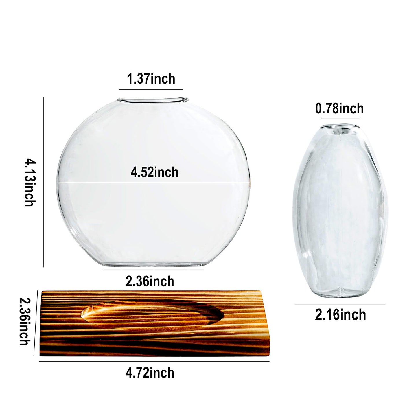 wangsdjy Glass Planter Propagation Station with Wooden Base - Clear Oblate Hydroponic Vase, Decorative Desktop Flower Vase for Home, Office, Windowsill - Gift for Plant Lovers (6)