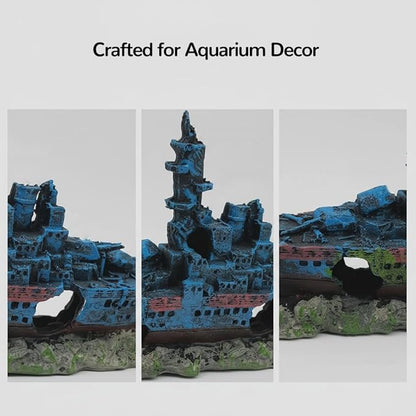 Mipukbay Shipwreck Aquarium Decorations, Resin Fish Tank Artificial Rock Ornament for Freshwater/Saltwater, Safe Landscape Hideout for Betta Fish, Goldfish and Aquatic Pets