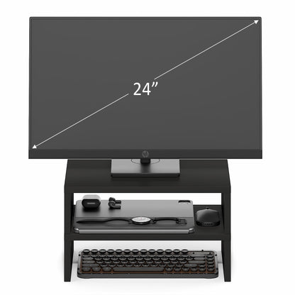 Furinno CLASSIC Monitor Stand Riser Set of 2, 15.7" Wide Dual Monitor Riser, Stackable Separable Laptop Stand for Desk, Desktop Organizers and Accessories, for Office Supplier, Espresso