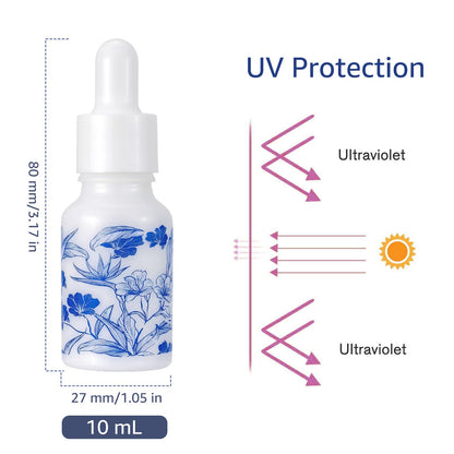 Newzoll 7pcs 10mL Ceramic Mini Dropper Bottles with 2 Funnels, Blue and White Porcelain, Leak Proof, Portable Travel, Refillable for Essential Oils, Tinctures, Liquids, Samples, DIY Crafts, Eye Care