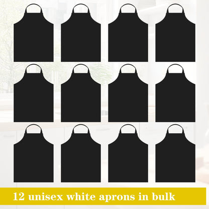 Cabaubl 12 Pack Black Bib Apron,Unisex Bib Aprons Bulk,Chef Apron without Pockets,Washable Kitchen Aprons for Women Men Kitchen Cooking, Crafting Painting, BBQ(Black)