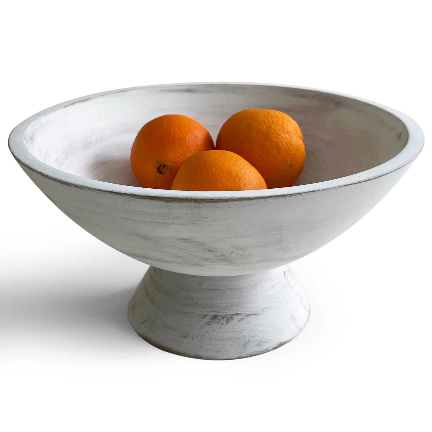 Fairwood Way - Rustic Whitewash Pedestal Bowl - 10 Inch, Mango Wood Footed Bowl as Fruit, Key, Decorative, Candy Holder or Centerpiece, Wooden Decorative Bowl for Kitchen, Dining Table
